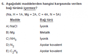 9. Sınıf Kimya Test 9 Soru 6