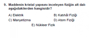 Mezun Fizik A Test 1 Soru 9