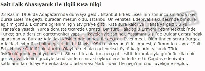 Sait Faik Abasıyanık Hayatı Çok Kısa