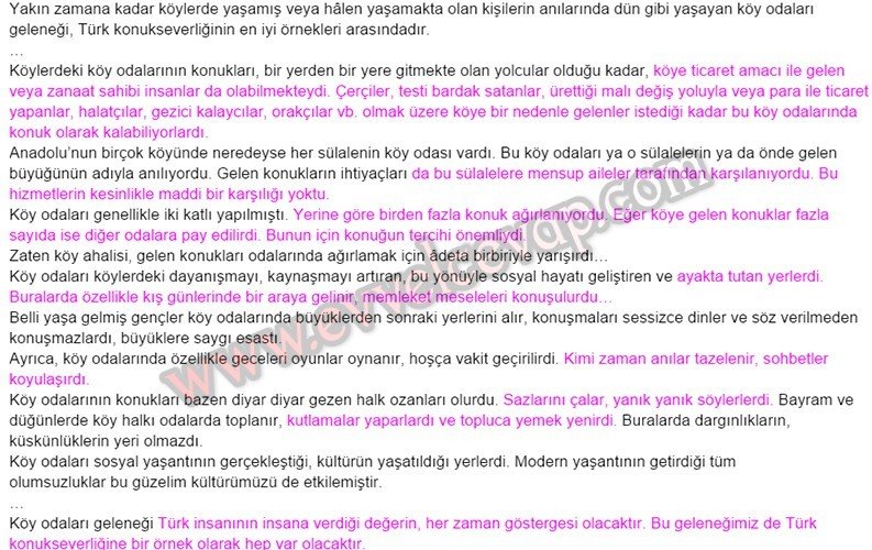 Türk Konukseverliğine Tarihsel Bir Örnek Köy Odaları