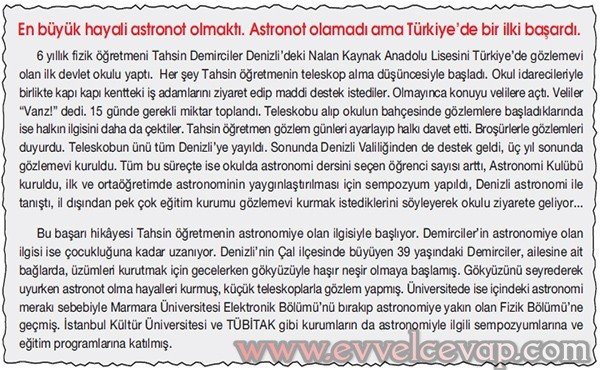 Uzay 8. Etkinlik Cevabı
