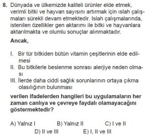 10. Sınıf Biyoloji Test 18 Soru-8
