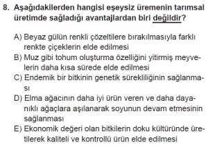 10. Sınıf Biyoloji Test 3 Soru-8