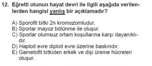 10. Sınıf Biyoloji Test 6 Soru-12
