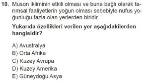 10. Sınıf Coğrafya Test 7 Soru-10