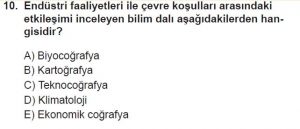 11. Sınıf Coğrafya Test 6 Soru-10