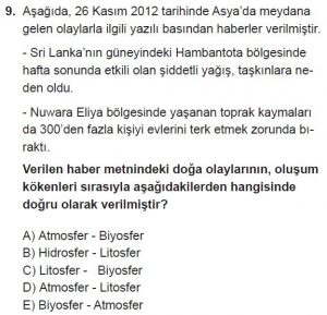 12.lar Sınıf Coğrafya Test 1 Soru-9