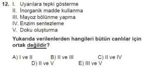 9. Sınıf Biyoloji Test 1 Soru-12