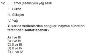 9. Sınıf Biyoloji Test 4 Soru-12