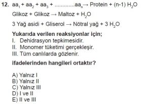 9. Sınıf Biyoloji Test 5 Soru-12
