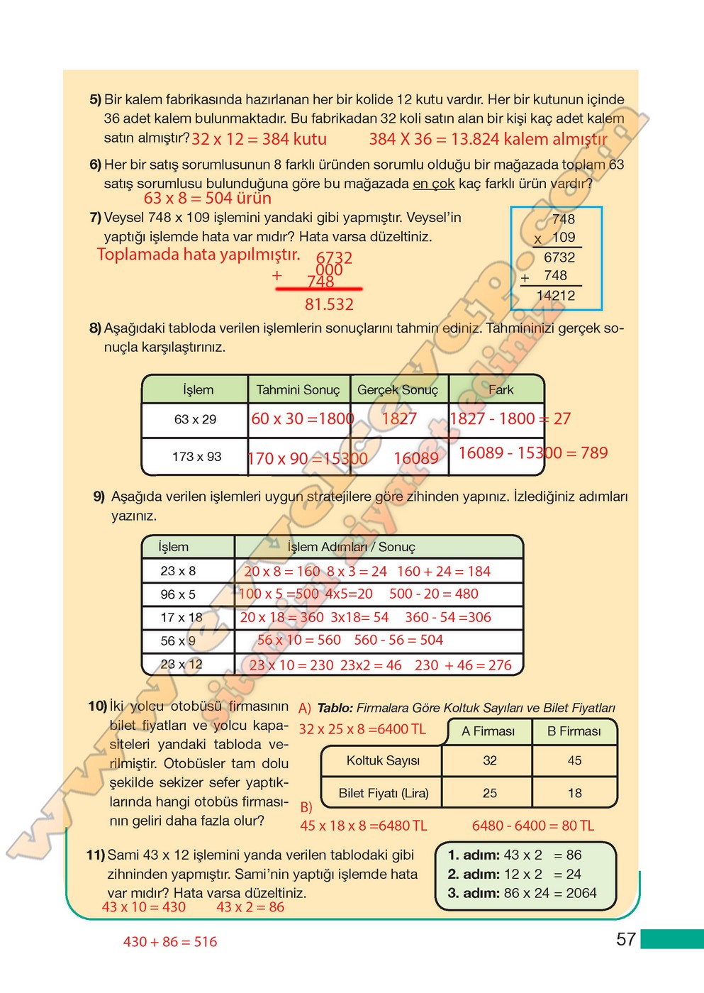 5. Sınıf Meb Yayınları Matematik Ders Kitabı Sayfa 57 Cevapları