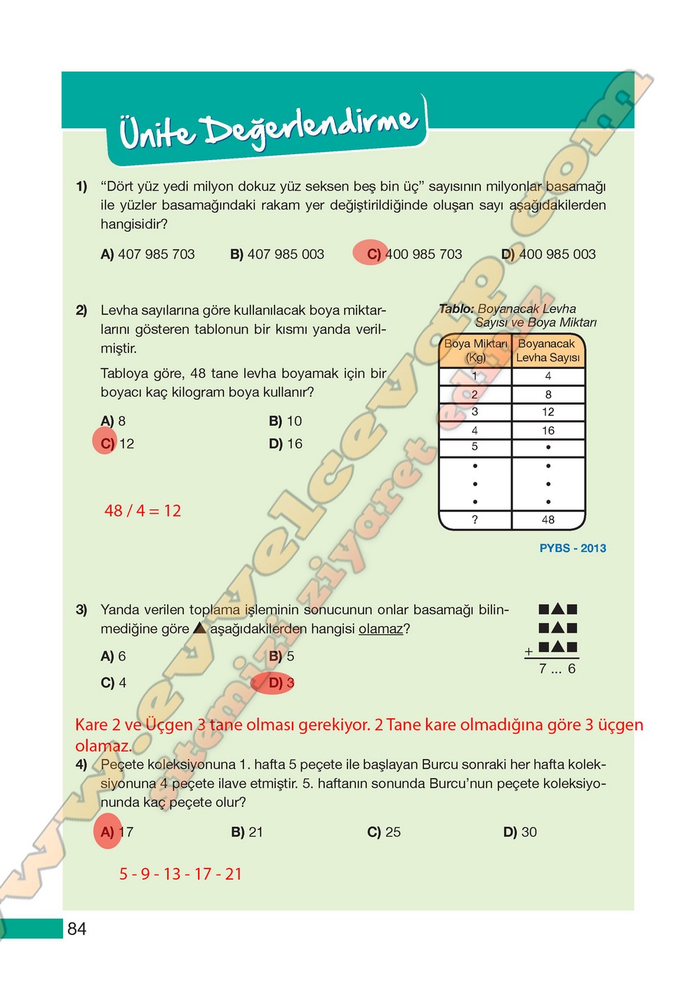 5. Sınıf Meb Yayınları Matematik Ders Kitabı Sayfa 84 Cevapları