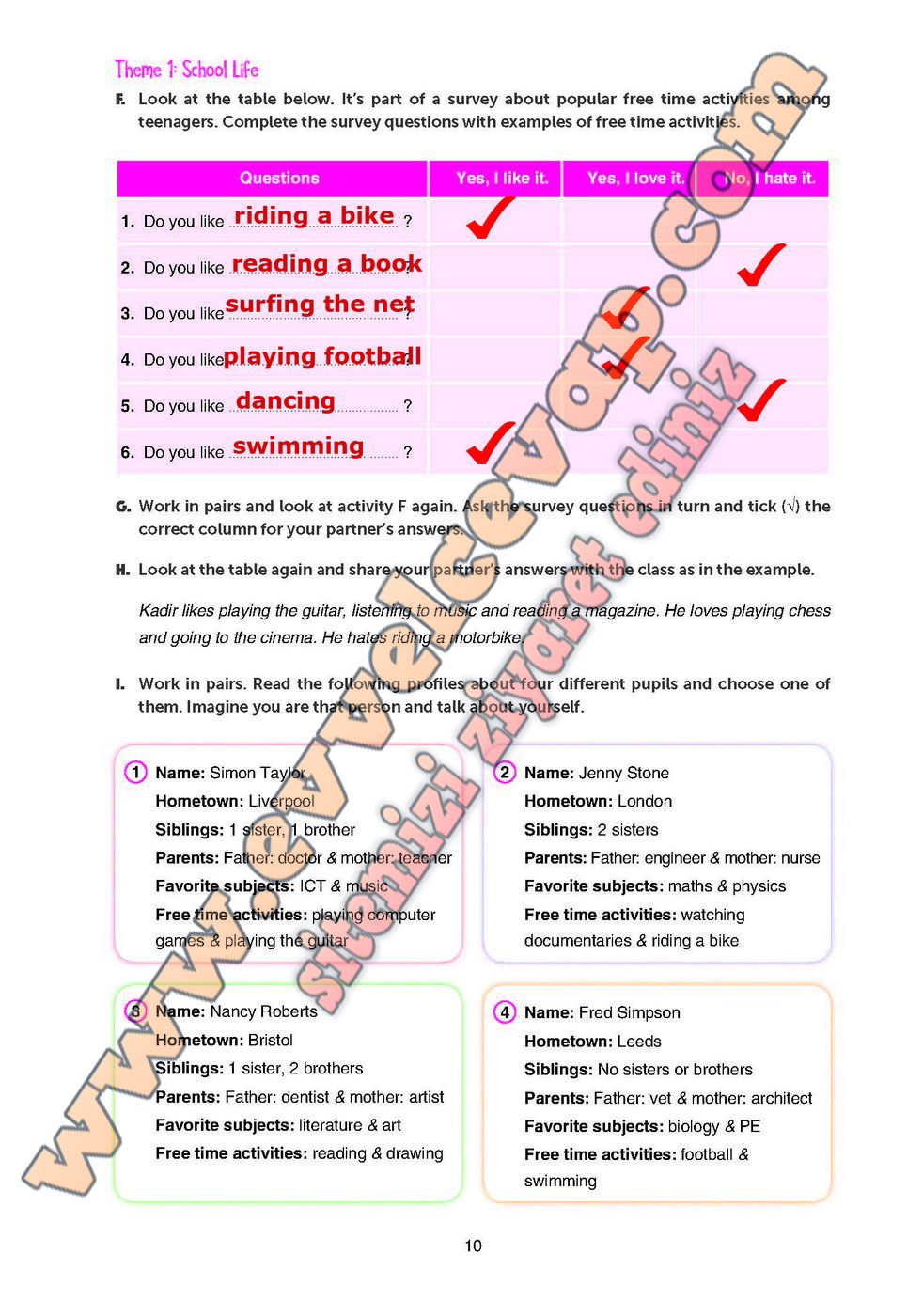 10 sinif gizem yayincilik ingilizce ogrenci calisma kitabi sayfa 10 cevabi