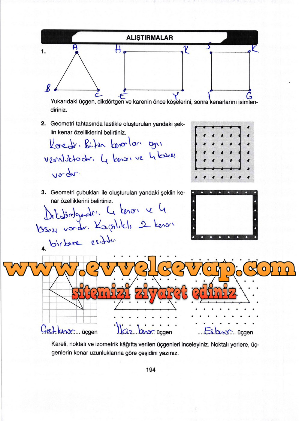 4. Sınıf Ata Yayıncılık Matematik Ders Kitabı Sayfa 194 Cevabı