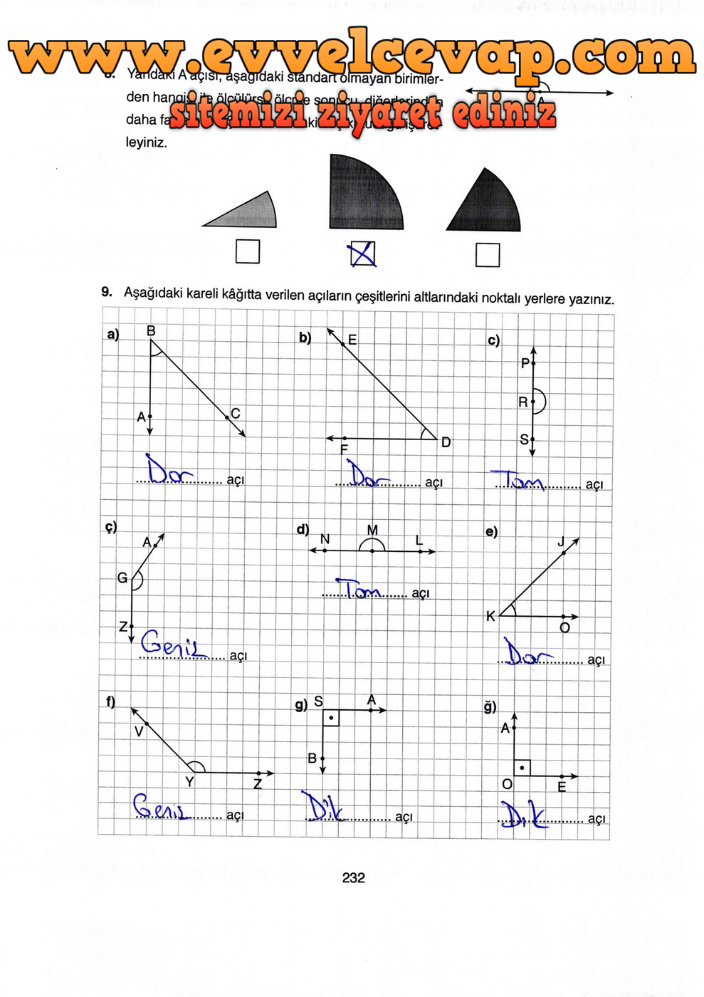 4. Sınıf Ata Yayıncılık Matematik Ders Kitabı Sayfa 232 Cevabı