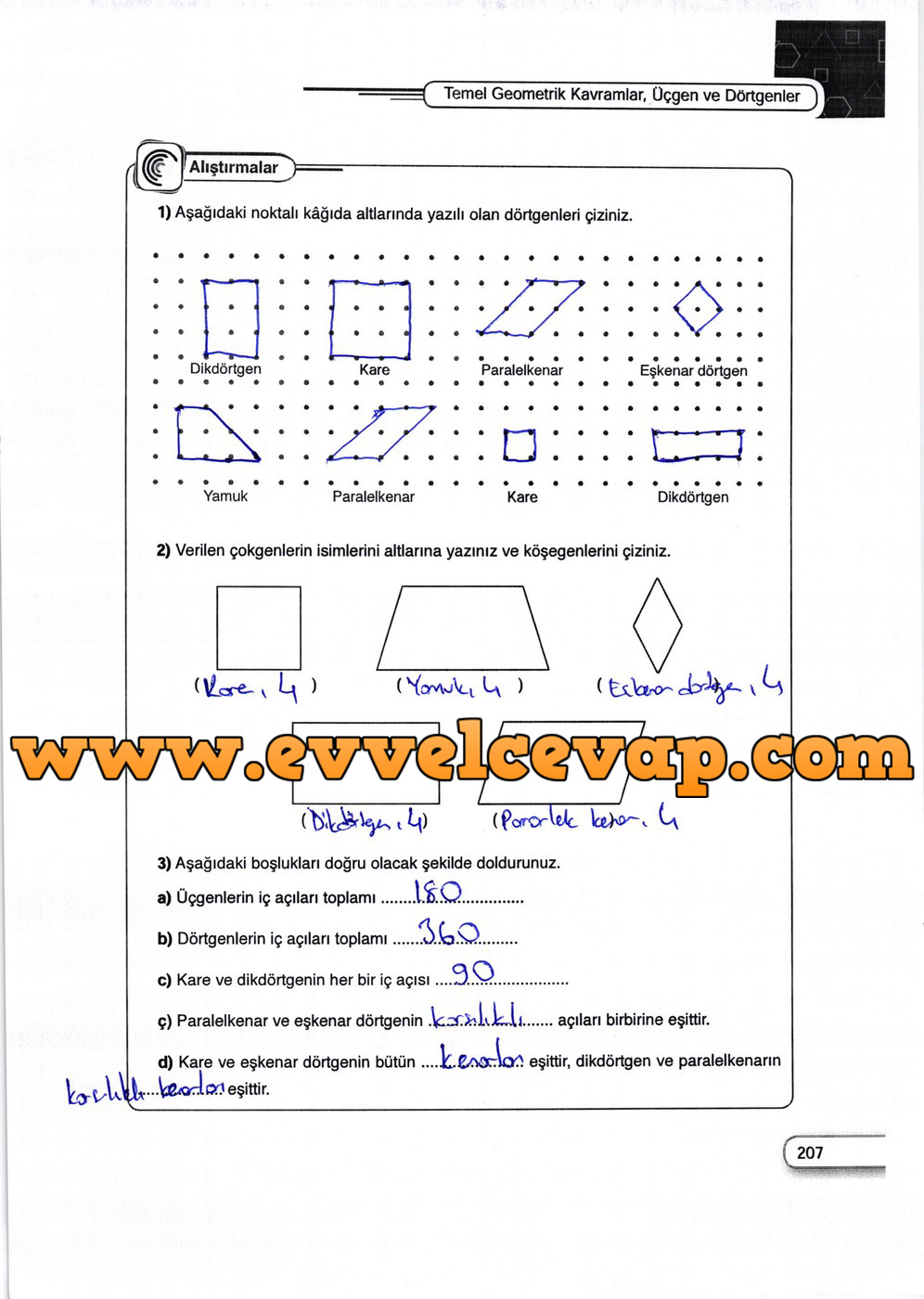 5. Sınıf Dikey Yayıncılık Matematik Ders Kitabı Sayfa 207 Cevabı