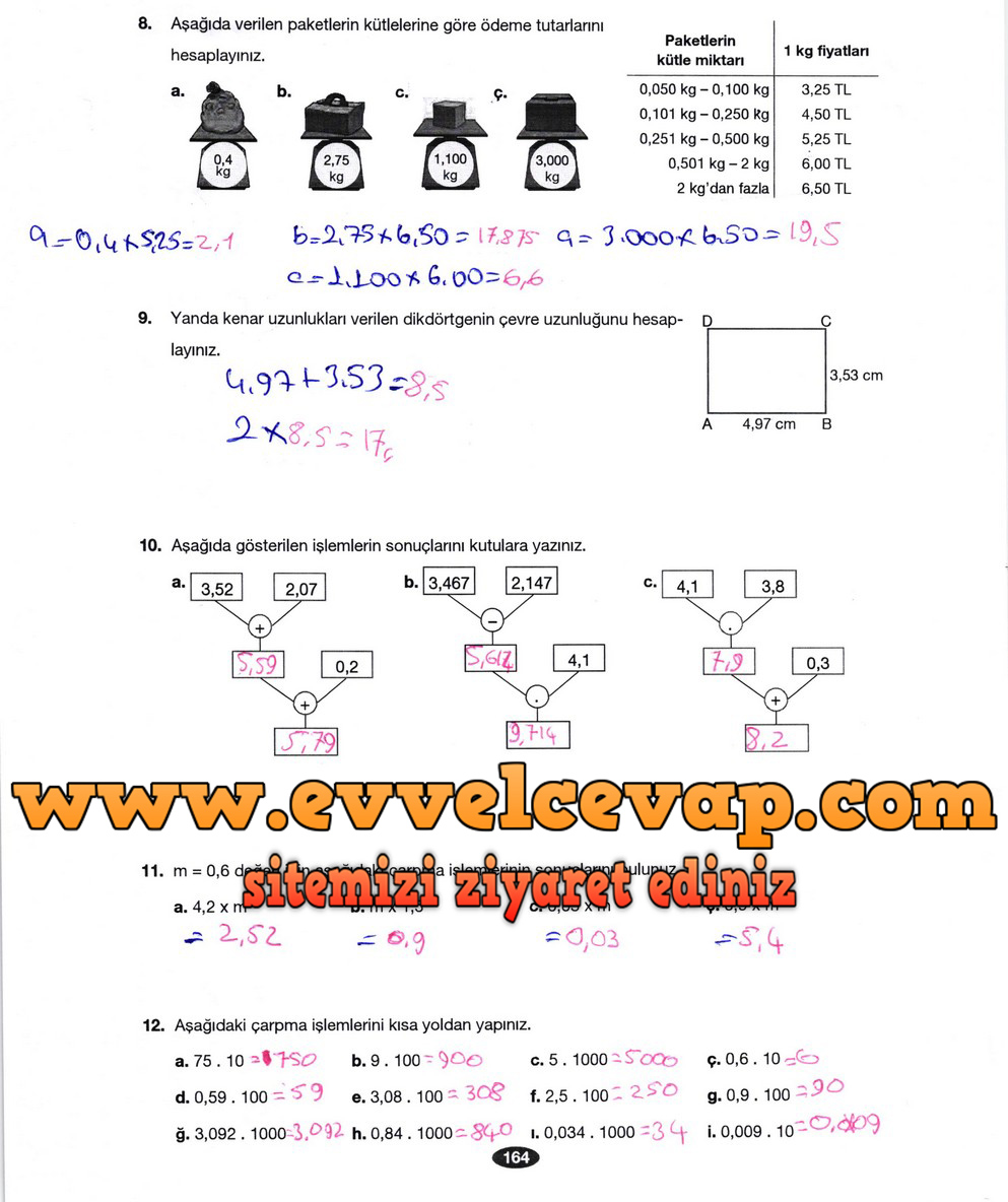 6. Sınıf Berkay Yayıncılık Matematik Ders Kitabı Sayfa 164 Cevabı