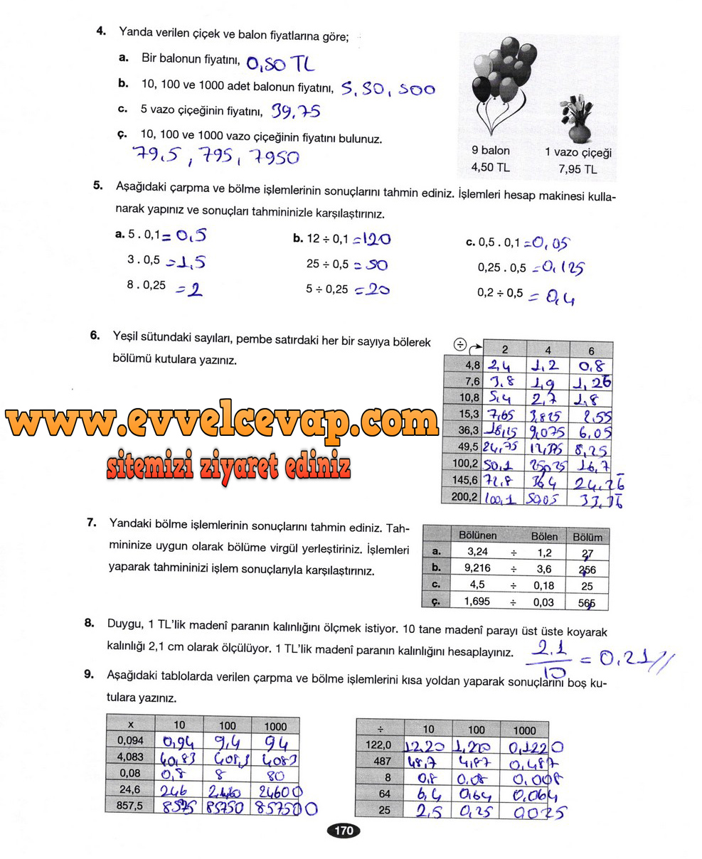 6. Sınıf Berkay Yayıncılık Matematik Ders Kitabı Sayfa 170 Cevabı
