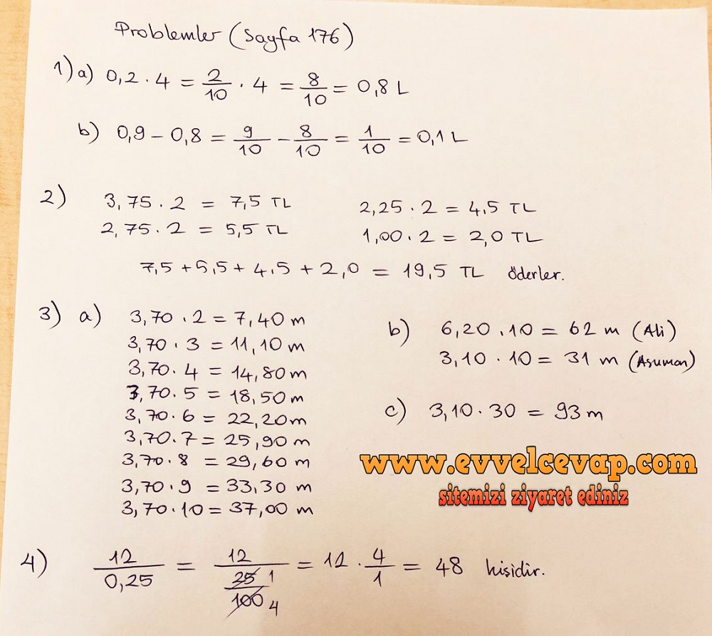 6. Sınıf Berkay Yayıncılık Matematik Ders Kitabı Sayfa 176 Cevabı