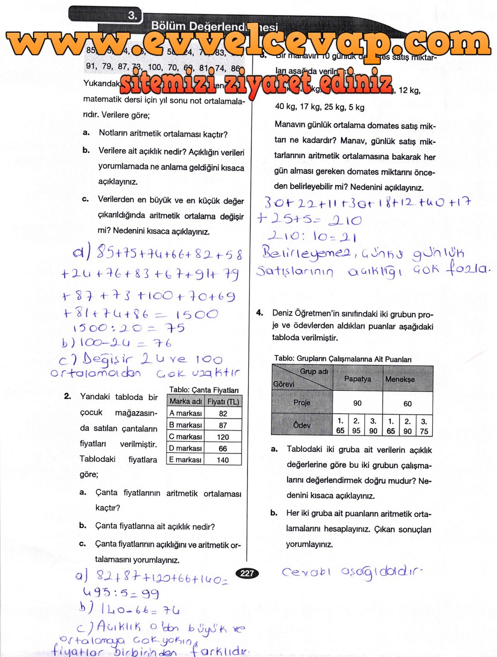 6. Sınıf Berkay Yayıncılık Matematik Ders Kitabı Sayfa 227 Cevabı