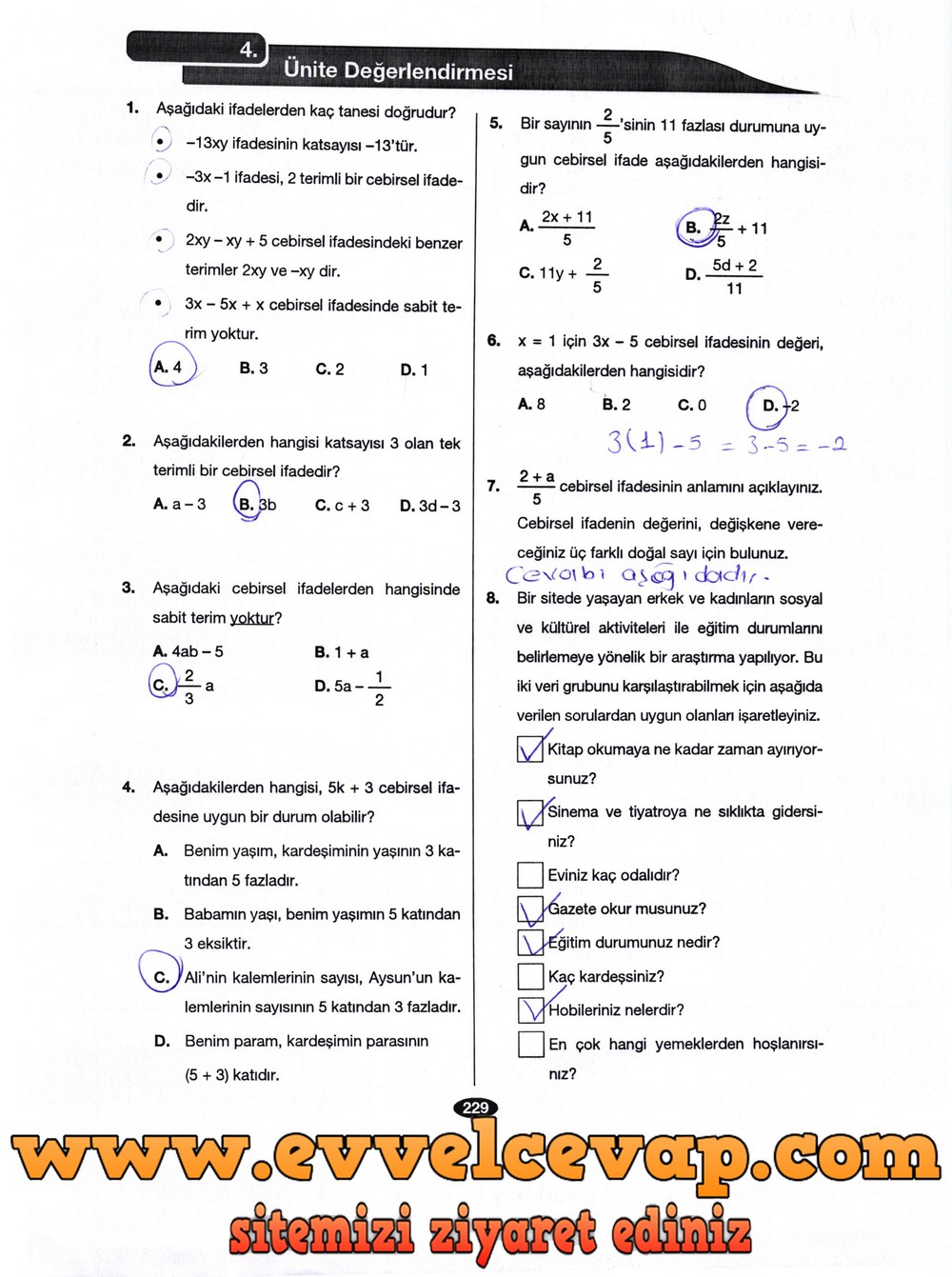 6. Sınıf Berkay Yayıncılık Matematik Ders Kitabı Sayfa 229 Cevabı