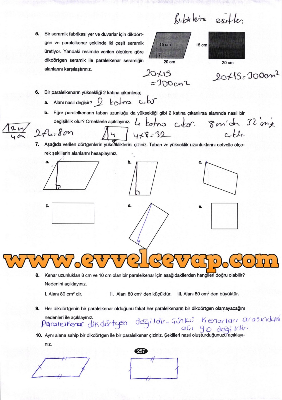 6. Sınıf Berkay Yayıncılık Matematik Ders Kitabı Sayfa 257 Cevabı