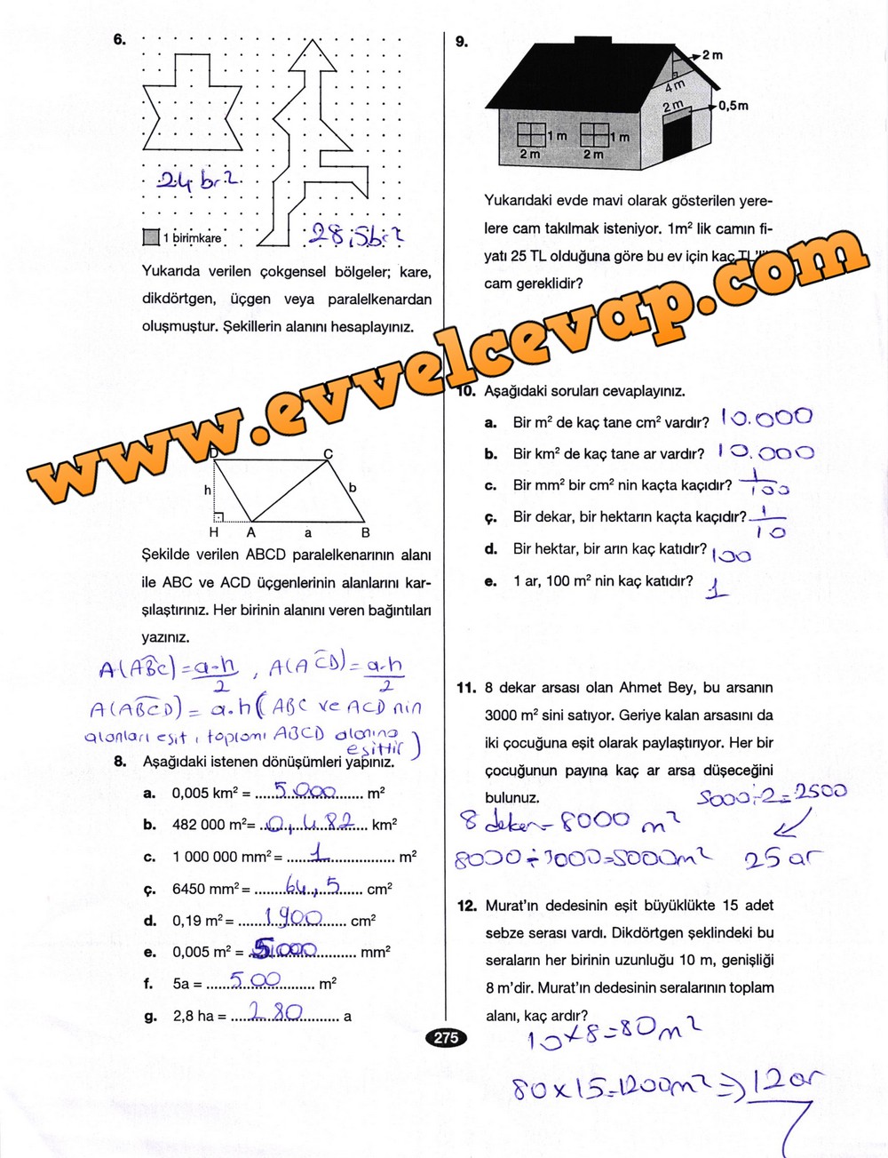 6. Sınıf Berkay Yayıncılık Matematik Ders Kitabı Sayfa 275 Cevabı