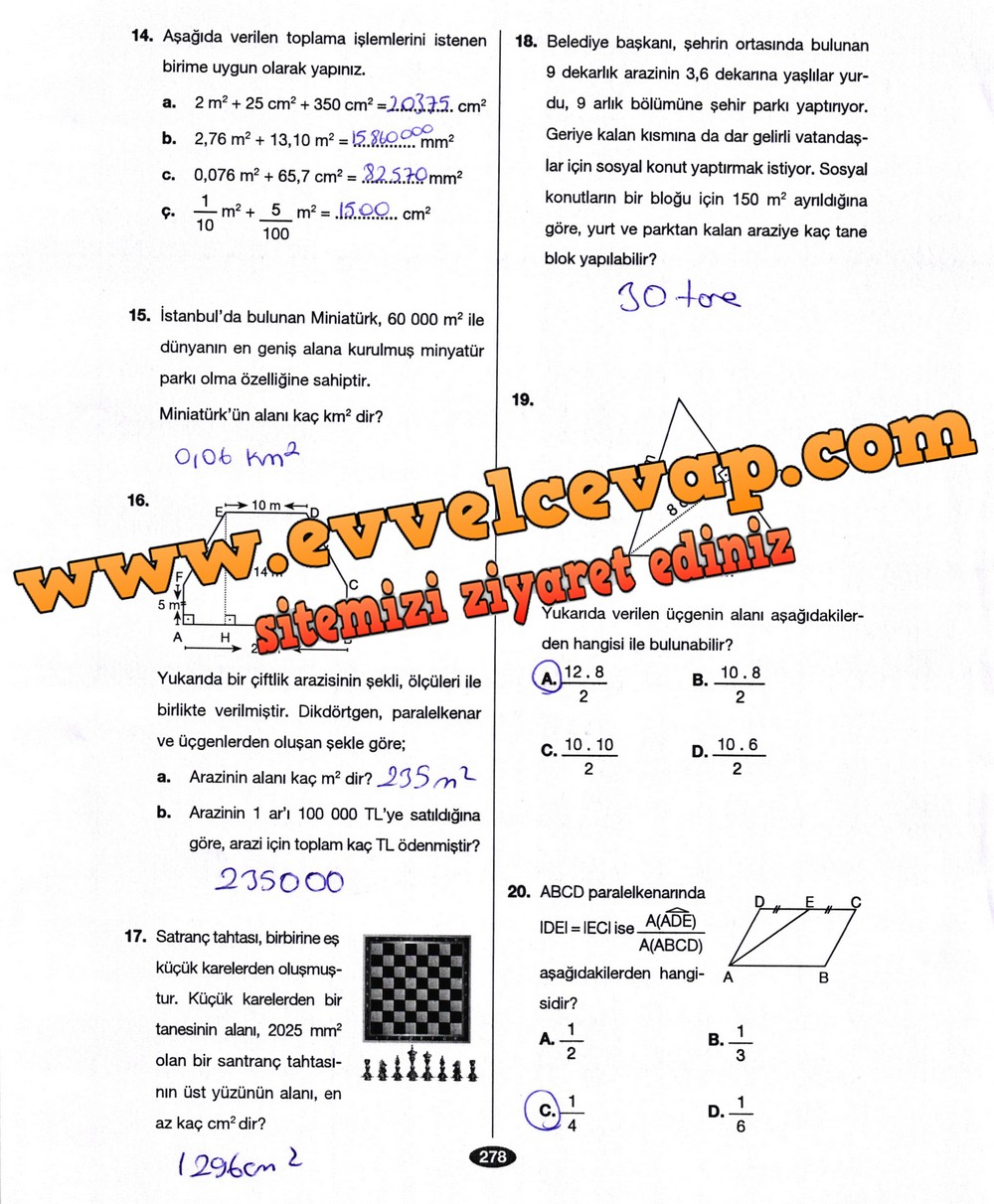 6. Sınıf Berkay Yayıncılık Matematik Ders Kitabı Sayfa 278 Cevabı