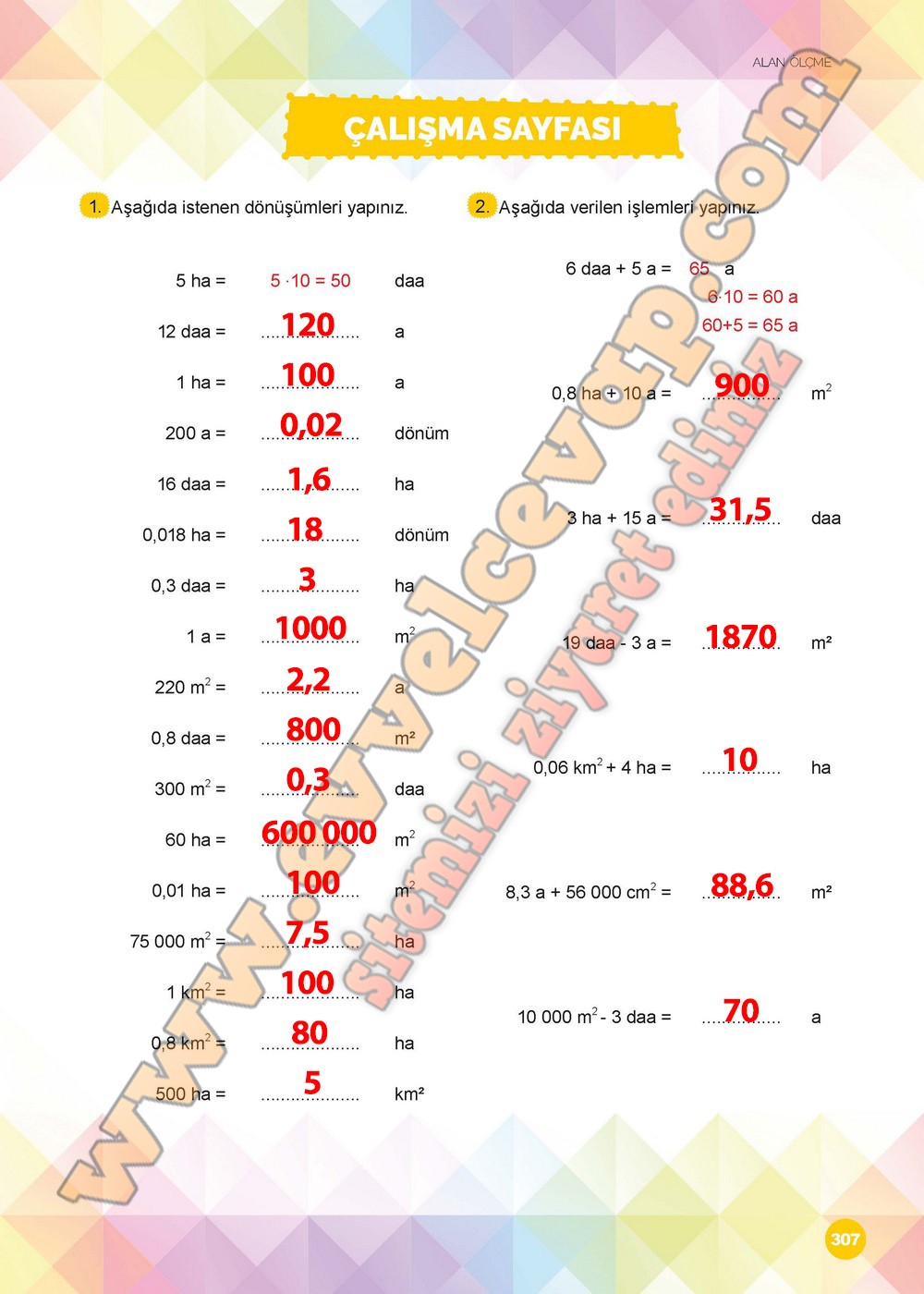 6. Sınıf Matematik Ders Kitabı Meb Yayınları Sayfa 307 Cevabı