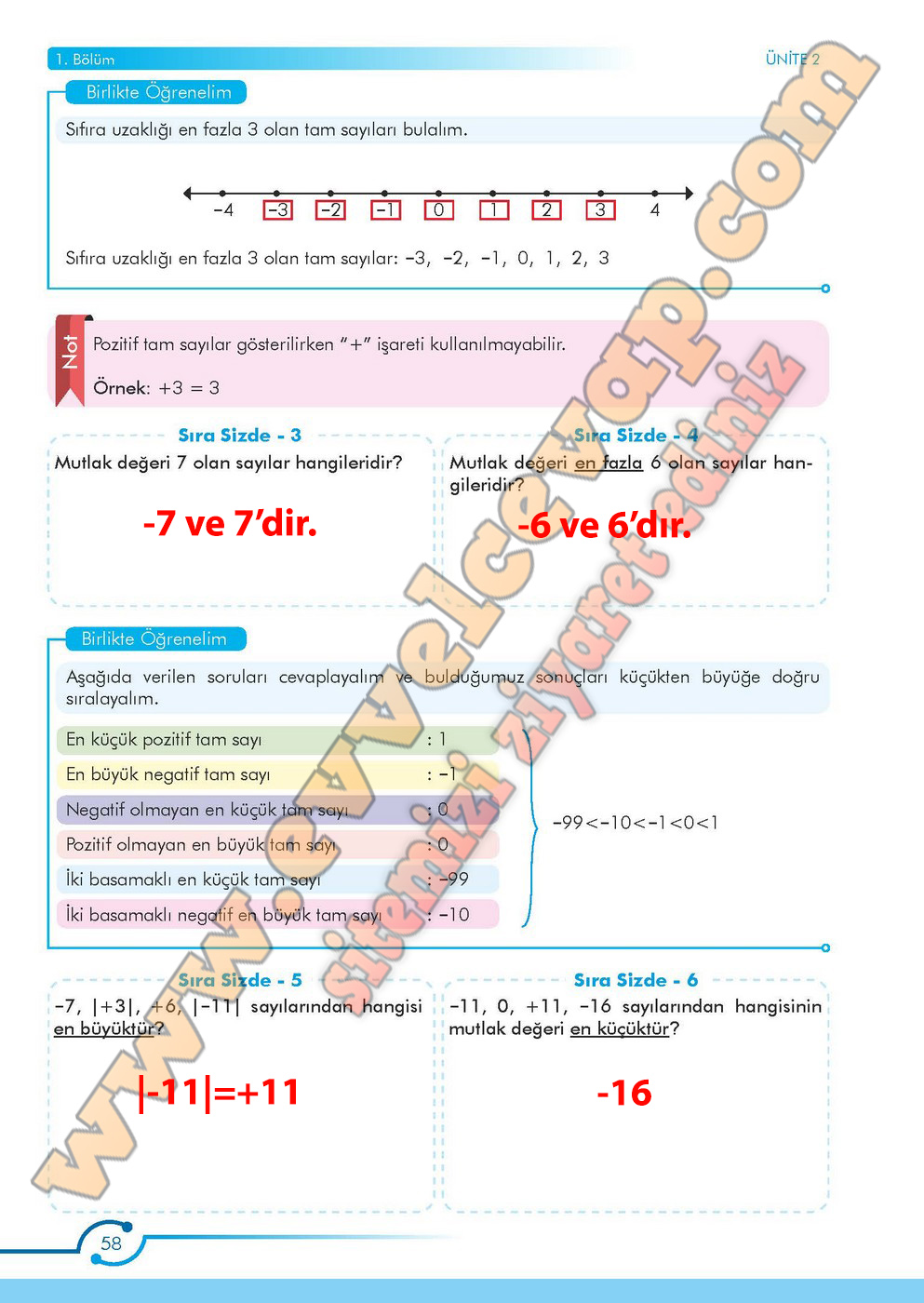 6. Sınıf Meb Yayınları Matematik Ders Kitabı Sayfa 58 Cevabı