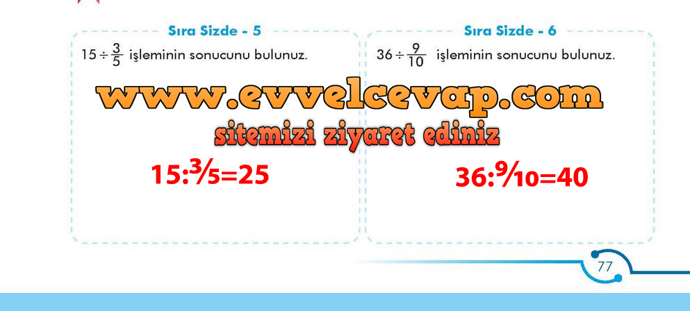 6. Sınıf Meb Yayınları Matematik Ders Kitabı Sayfa 77 Cevabı