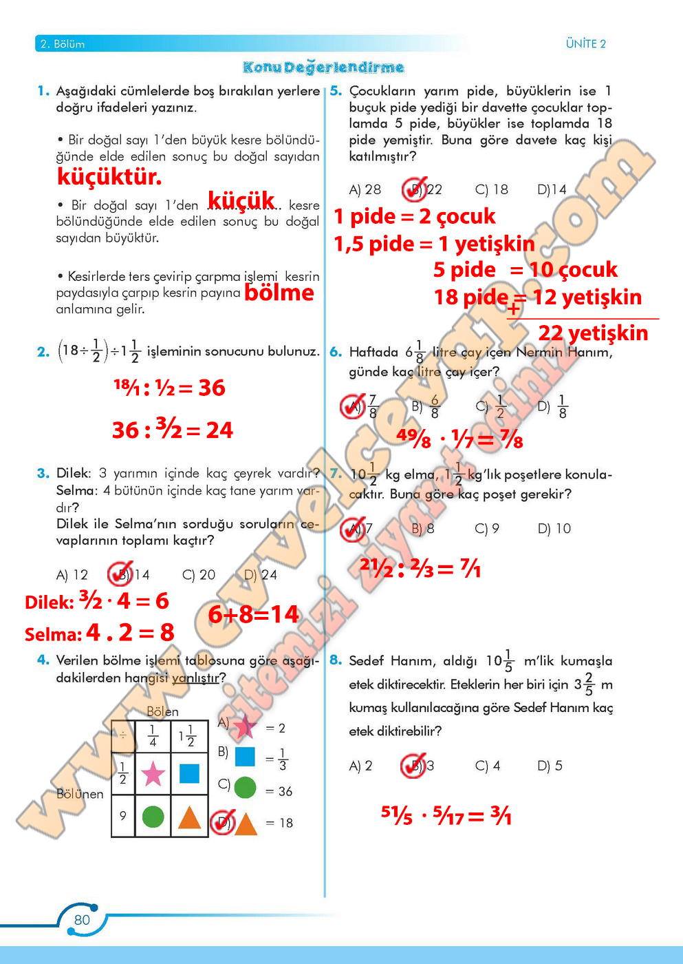 6. Sınıf Meb Yayınları Matematik Ders Kitabı Sayfa 80 Cevabı