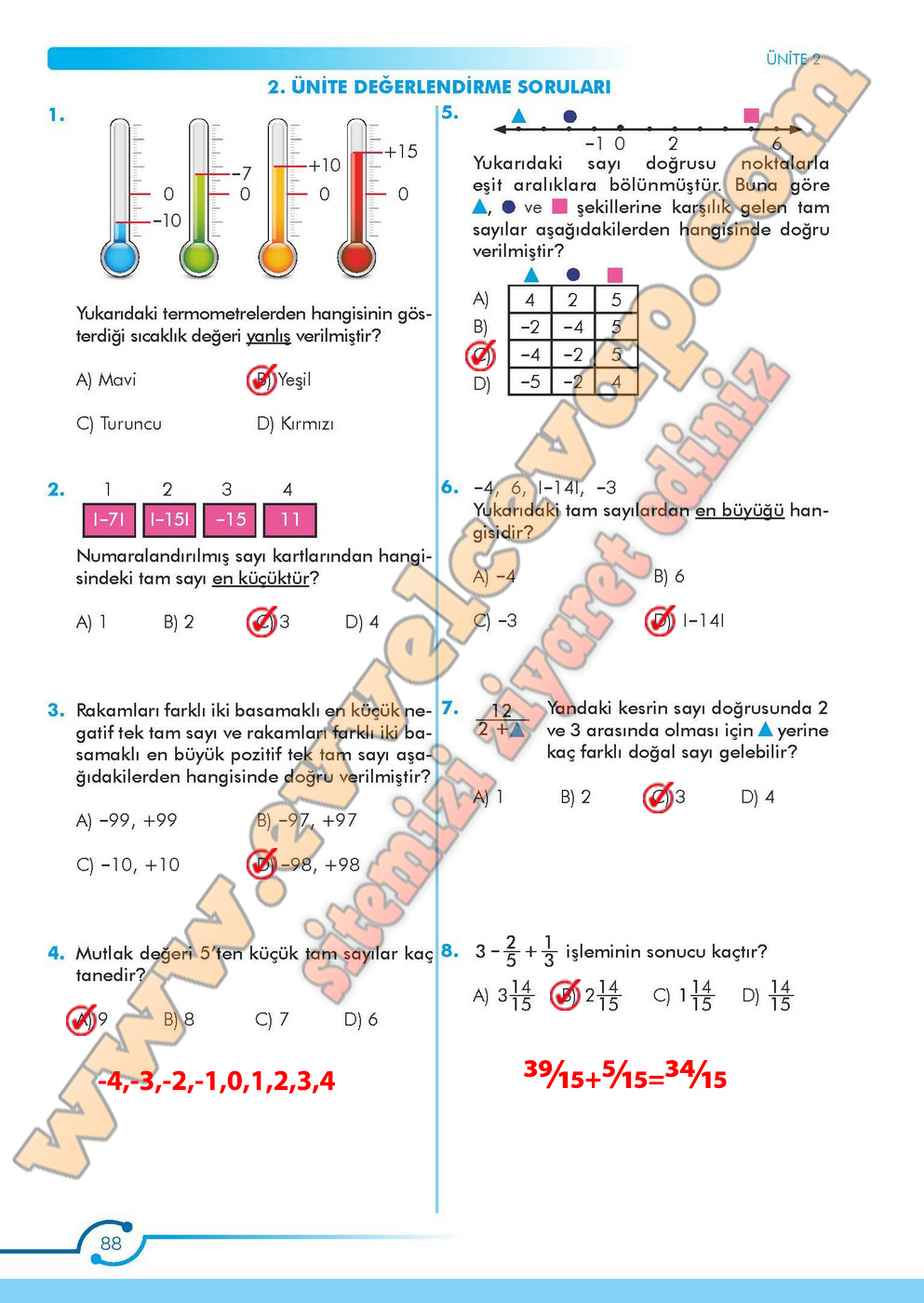 6. Sınıf Meb Yayınları Matematik Ders Kitabı Sayfa 88 Cevabı