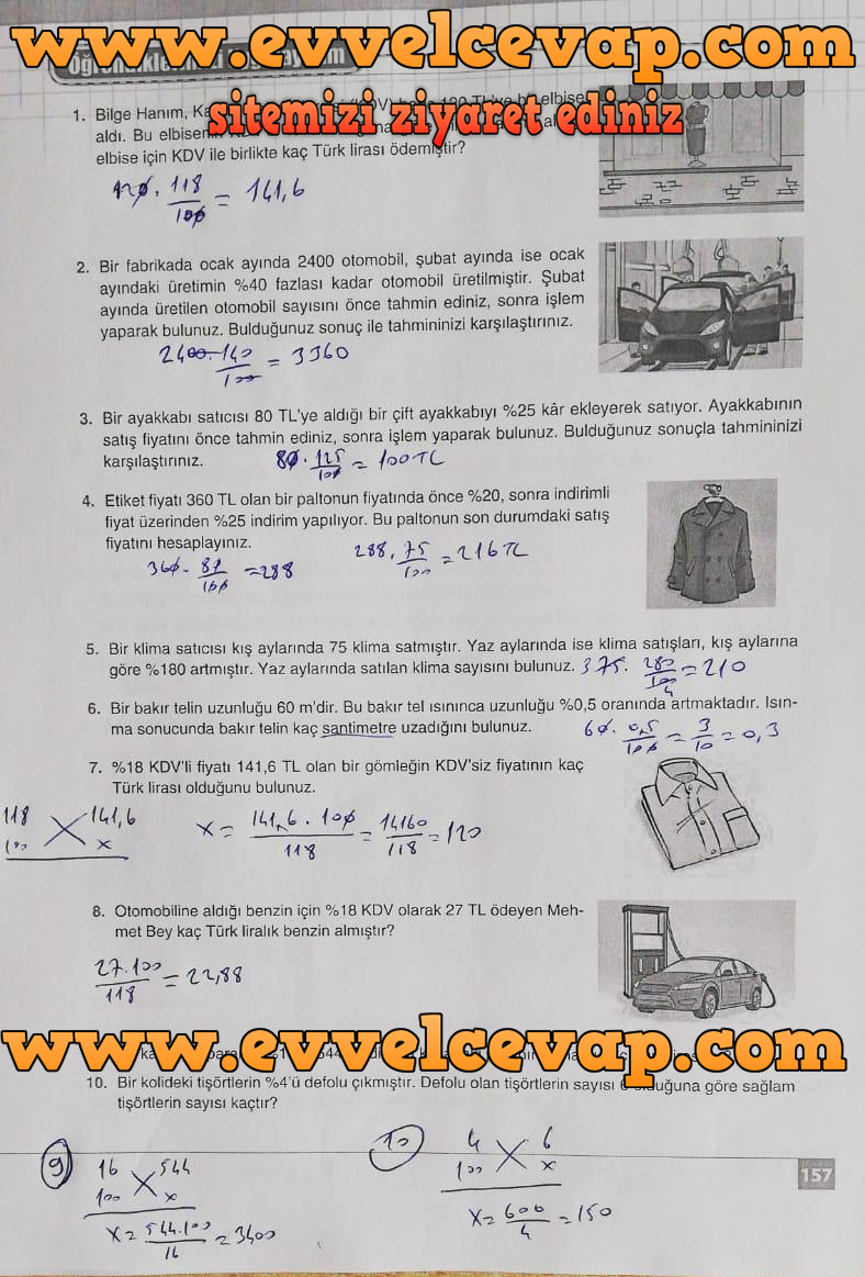 7. Sınıf Koza Yayınları Matematik Ders Kitabı Sayfa 157 Cevabı