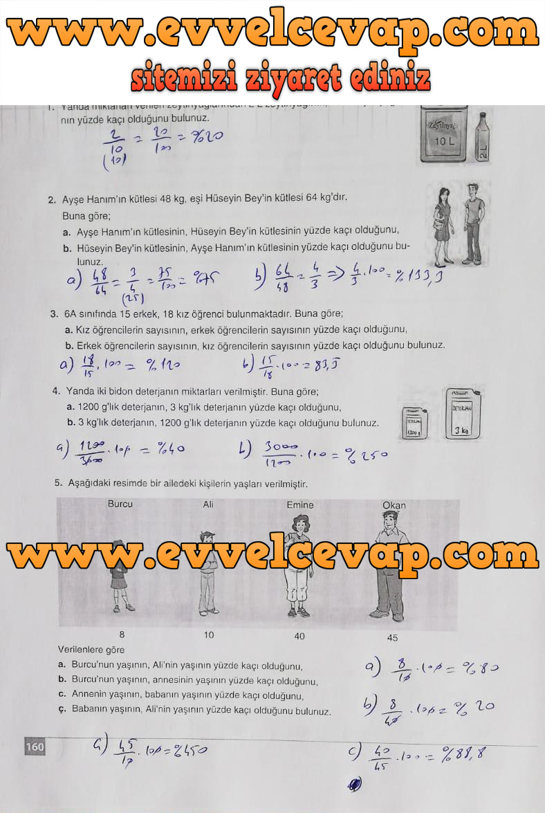 7. Sınıf Koza Yayınları Matematik Ders Kitabı Sayfa 160 Cevabı