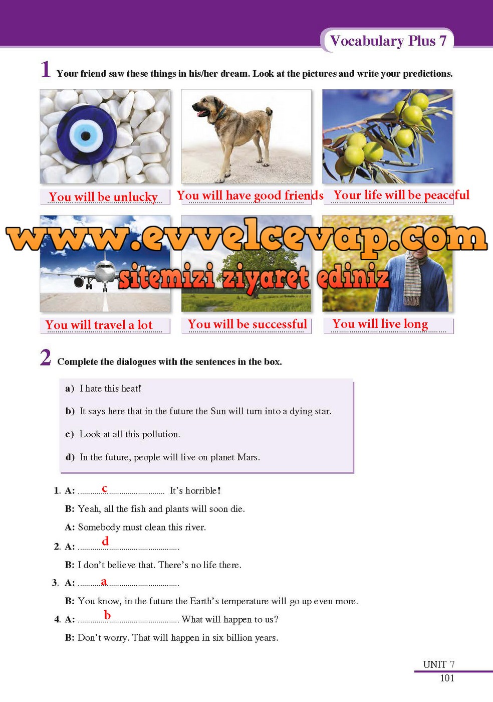 7. Sınıf SDR Dikey Yayıncılık İngilizce Öğrenci Çalışma Kitabı Sayfa 101 Cevabı