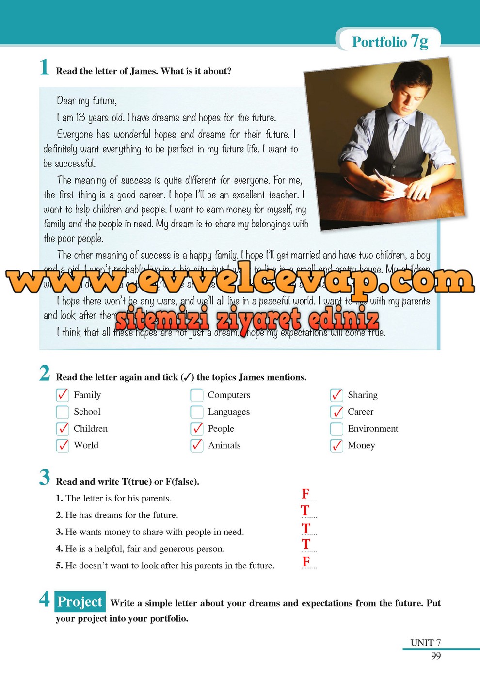 7. Sınıf SDR Dikey Yayıncılık İngilizce Öğrenci Çalışma Kitabı Sayfa 99 Cevabı