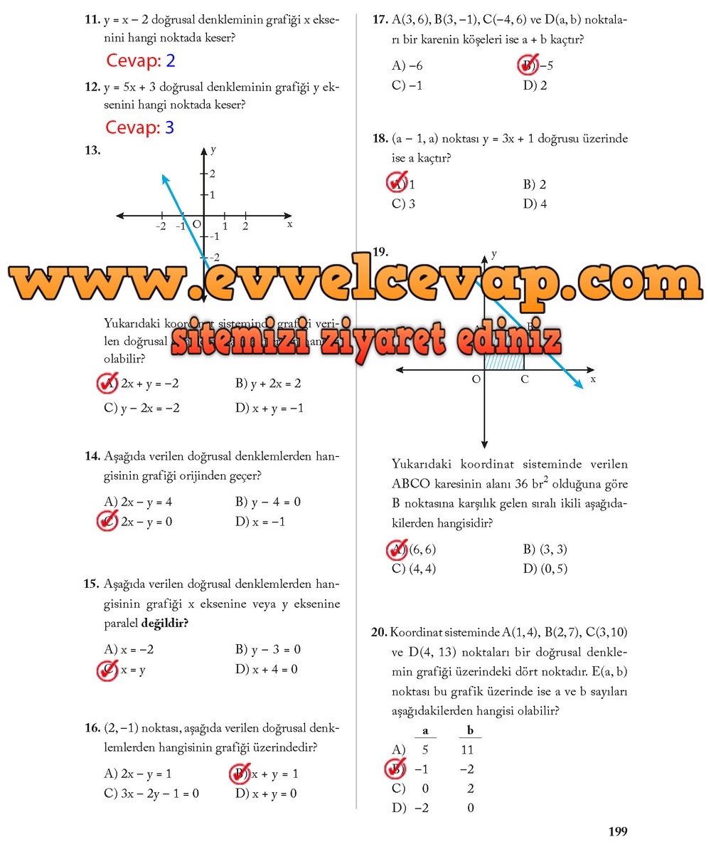 8. Sınıf Ekoyay Yayıncılık Matematik Ders Kitabı Sayfa 199 Cevabı