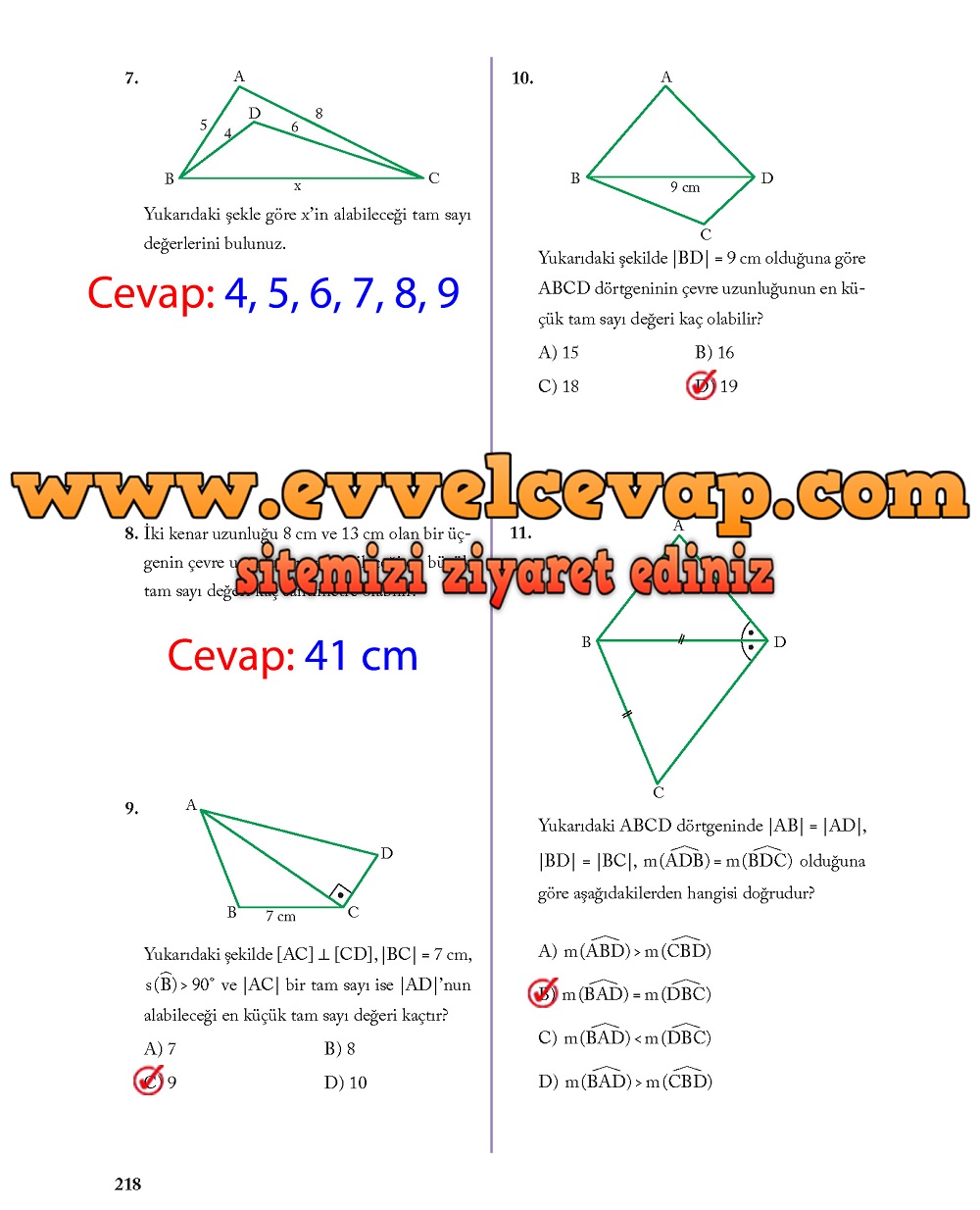 8. Sınıf Ekoyay Yayıncılık Matematik Ders Kitabı Sayfa 218 Cevabı