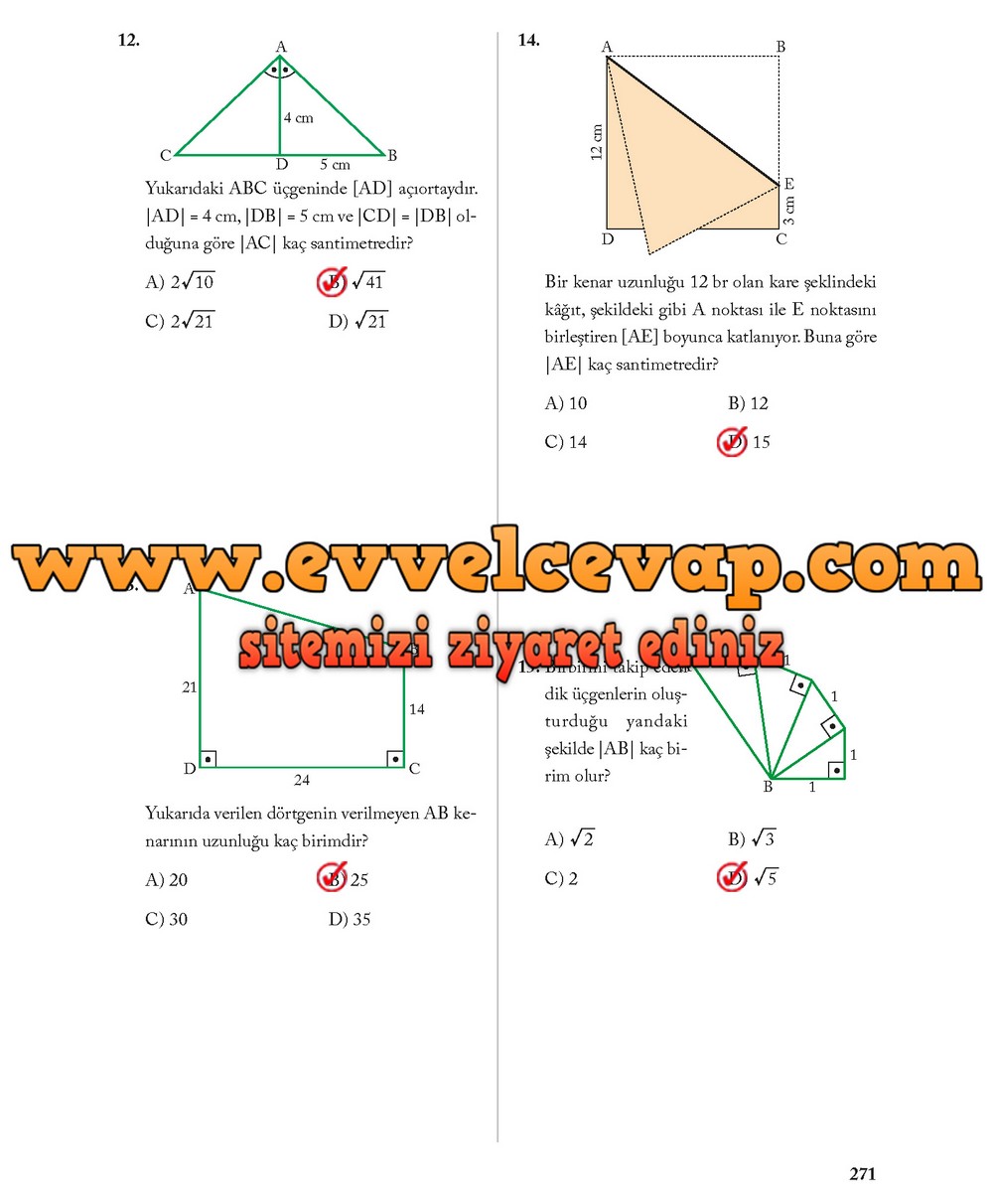 8. Sınıf Ekoyay Yayıncılık Matematik Ders Kitabı Sayfa 271 Cevabı