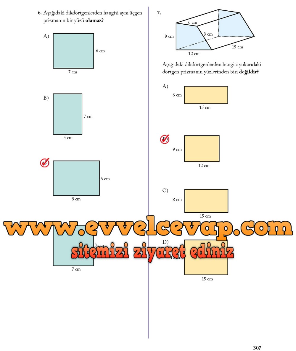 8. Sınıf Ekoyay Yayıncılık Matematik Ders Kitabı Sayfa 307 Cevabı