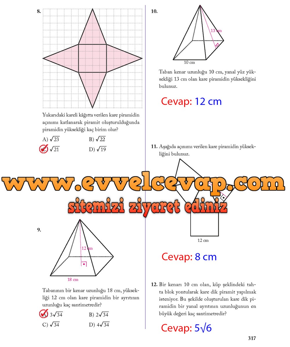 8. Sınıf Ekoyay Yayıncılık Matematik Ders Kitabı Sayfa 317 Cevabı