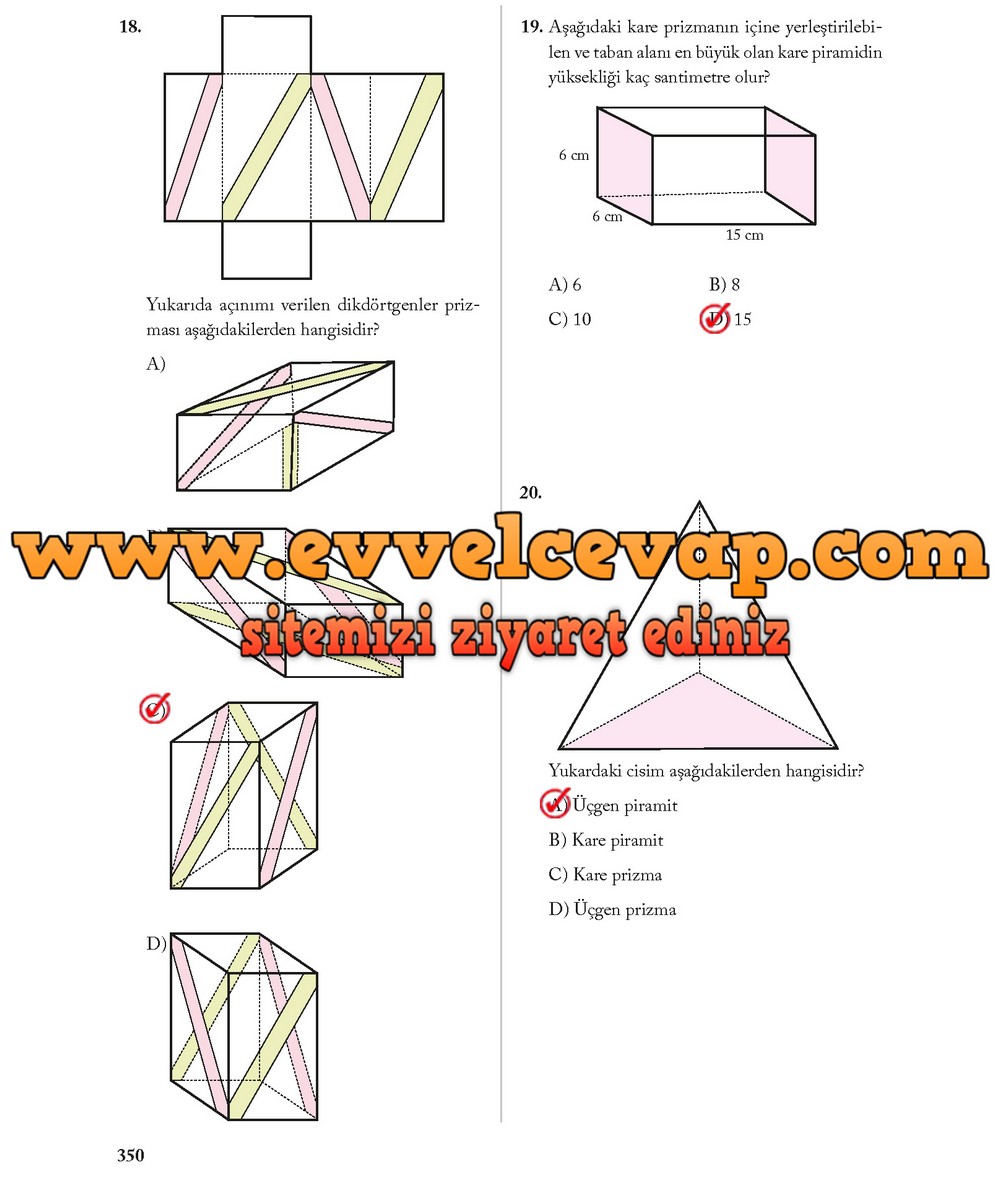 8. Sınıf Ekoyay Yayıncılık Matematik Ders Kitabı Sayfa 350 Cevabı