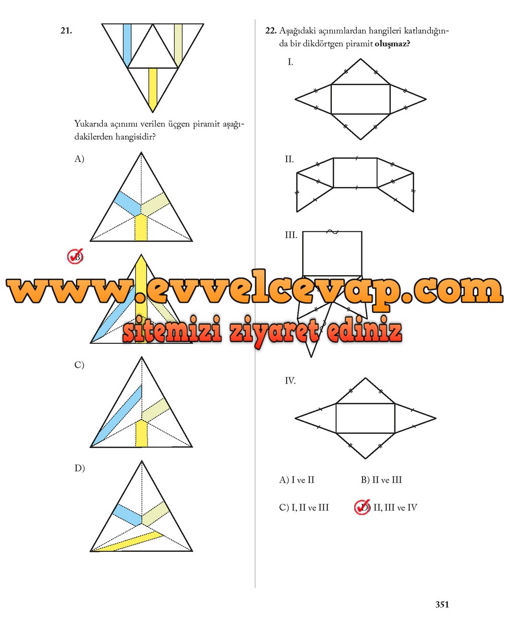 8. Sınıf Ekoyay Yayıncılık Matematik Ders Kitabı Sayfa 351 Cevabı