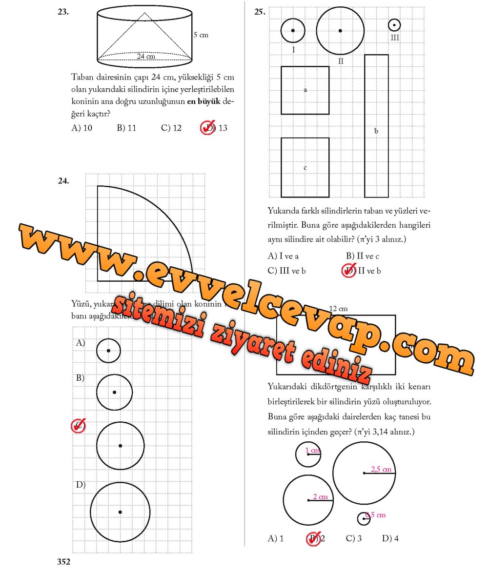 8. Sınıf Ekoyay Yayıncılık Matematik Ders Kitabı Sayfa 352 Cevabı