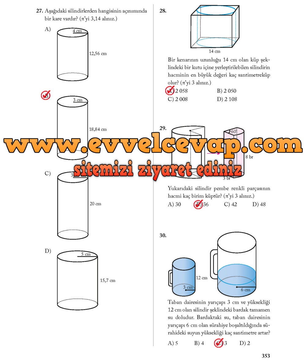 8. Sınıf Ekoyay Yayıncılık Matematik Ders Kitabı Sayfa 353 Cevabı