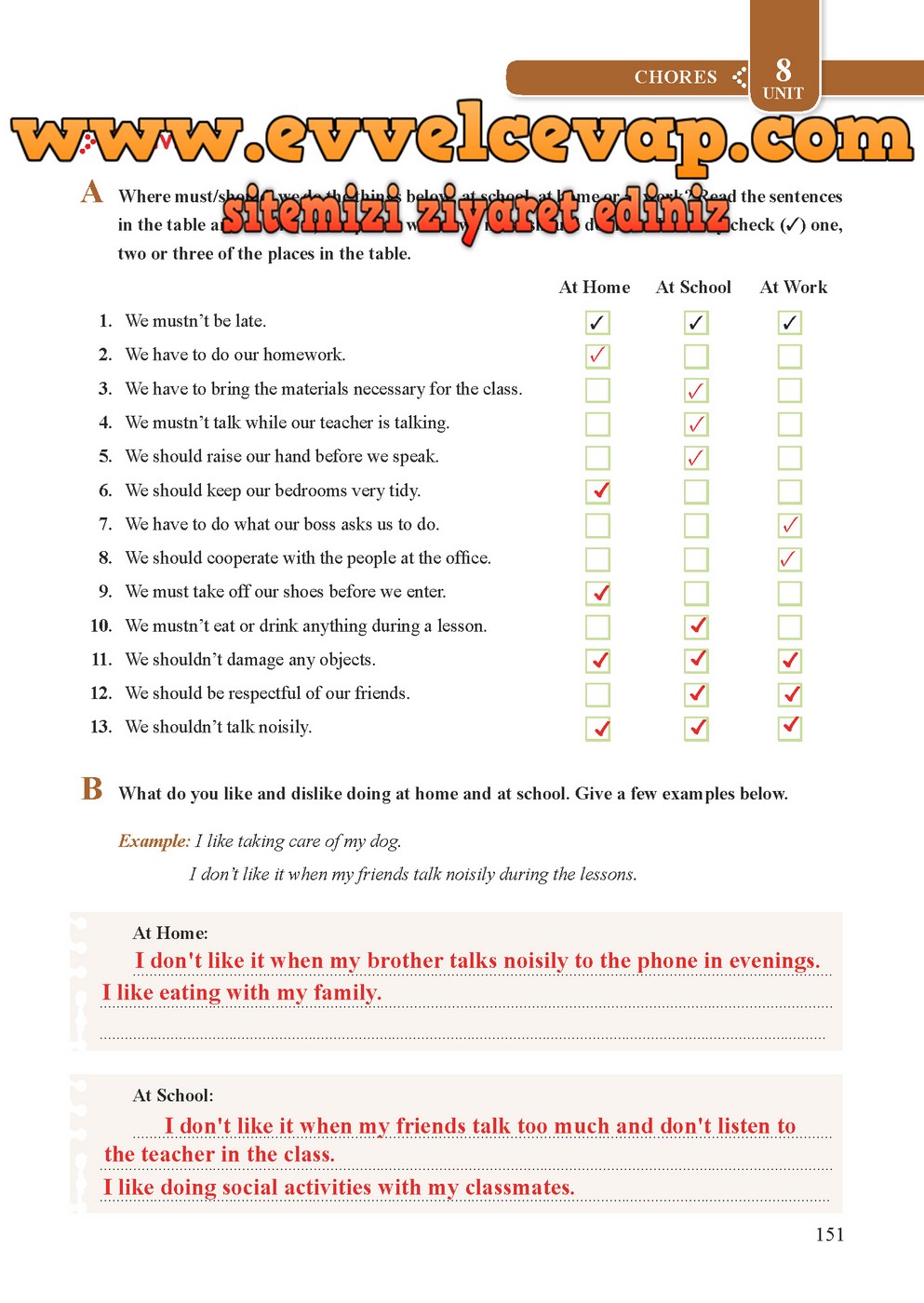 8. Sınıf Tutku Yayıncılık İngilizce Öğrenci Çalışma Kitabı Sayfa 151 Cevabı
