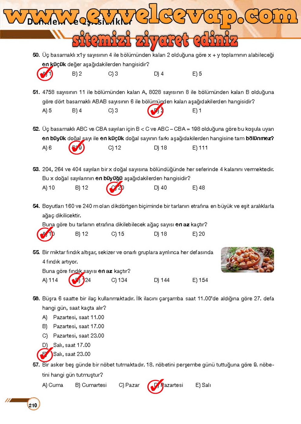 9. Sınıf Matematik Ders Kitabı Sayfa 210 Cevabı &Ouml;dev Yayınları