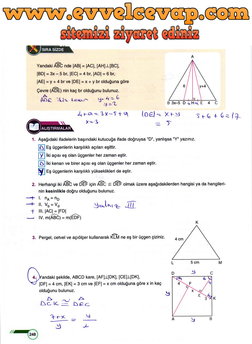 9. Sınıf Matematik Ders Kitabı Sayfa 248 Cevabı &Ouml;dev Yayınları