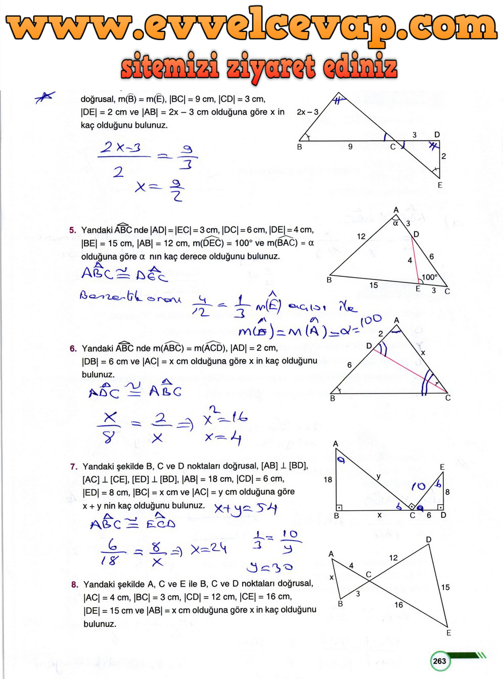 9. Sınıf Matematik Ders Kitabı Sayfa 263 Cevabı &Ouml;dev Yayınları